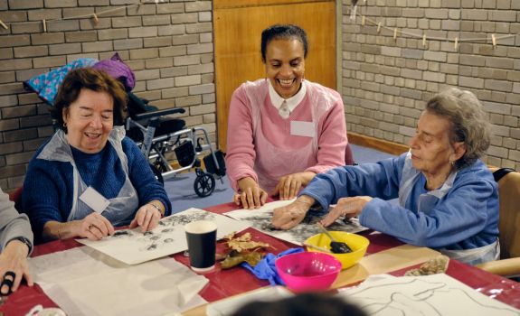 Participants paining at the first Art in the Library session at Swiss Cottage Library