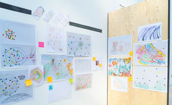 Pencil sketches on display as part of the CSM exhibition
